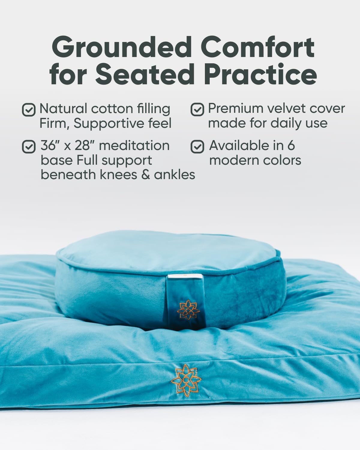 Zabuton Meditation Mat - Cotton Filled Yoga and Meditation Pad - Zabuton Meditation Cushion for Kneeling and Sitting Support - Large Rectangular Sitting Floor Pillow for Bench or Zafu