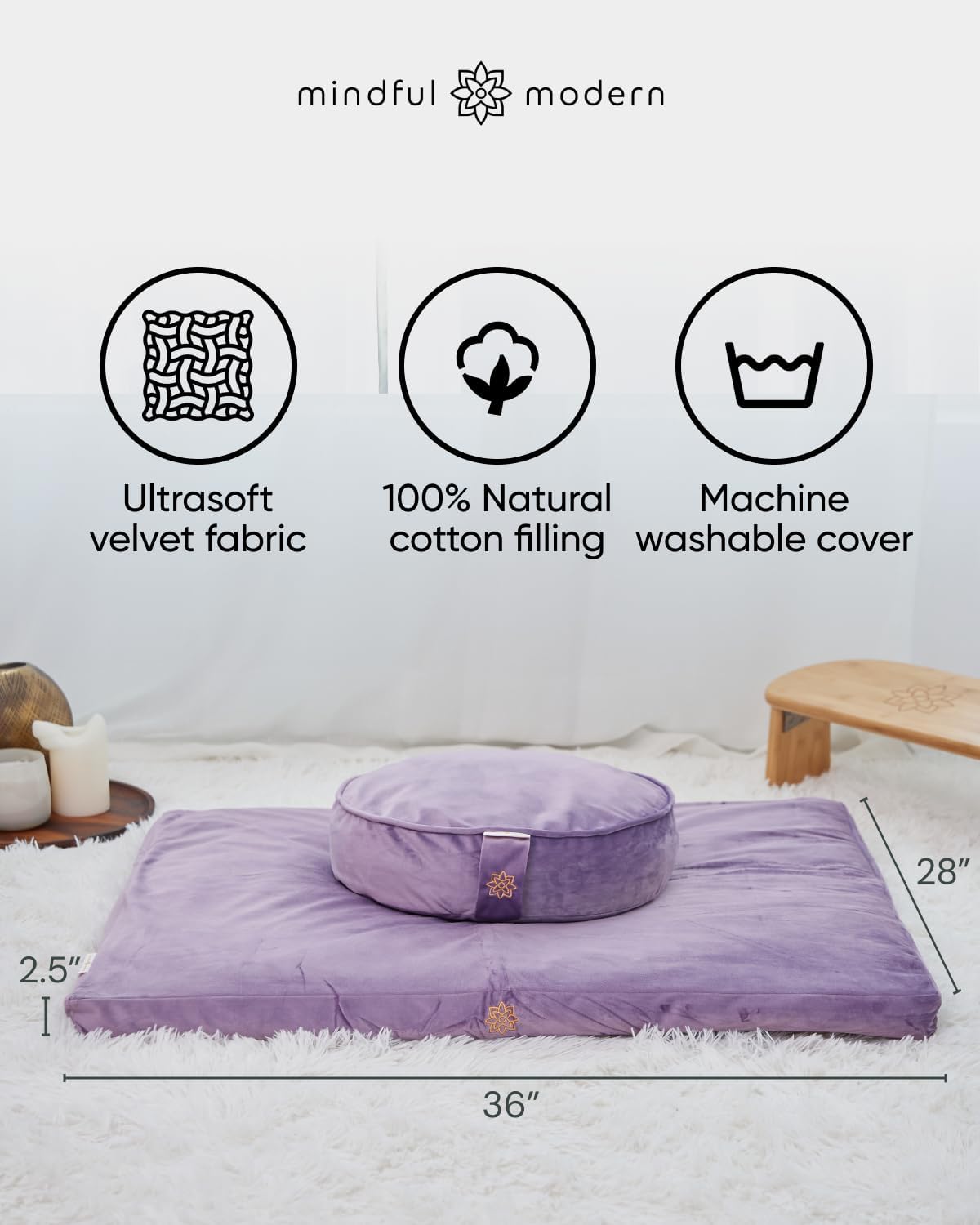 Zabuton Meditation Mat - Cotton Filled Yoga and Meditation Pad - Zabuton Meditation Cushion for Kneeling and Sitting Support - Large Rectangular Sitting Floor Pillow for Bench or Zafu