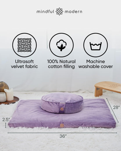 Zabuton Meditation Mat - Cotton Filled Yoga and Meditation Pad - Zabuton Meditation Cushion for Kneeling and Sitting Support - Large Rectangular Sitting Floor Pillow for Bench or Zafu