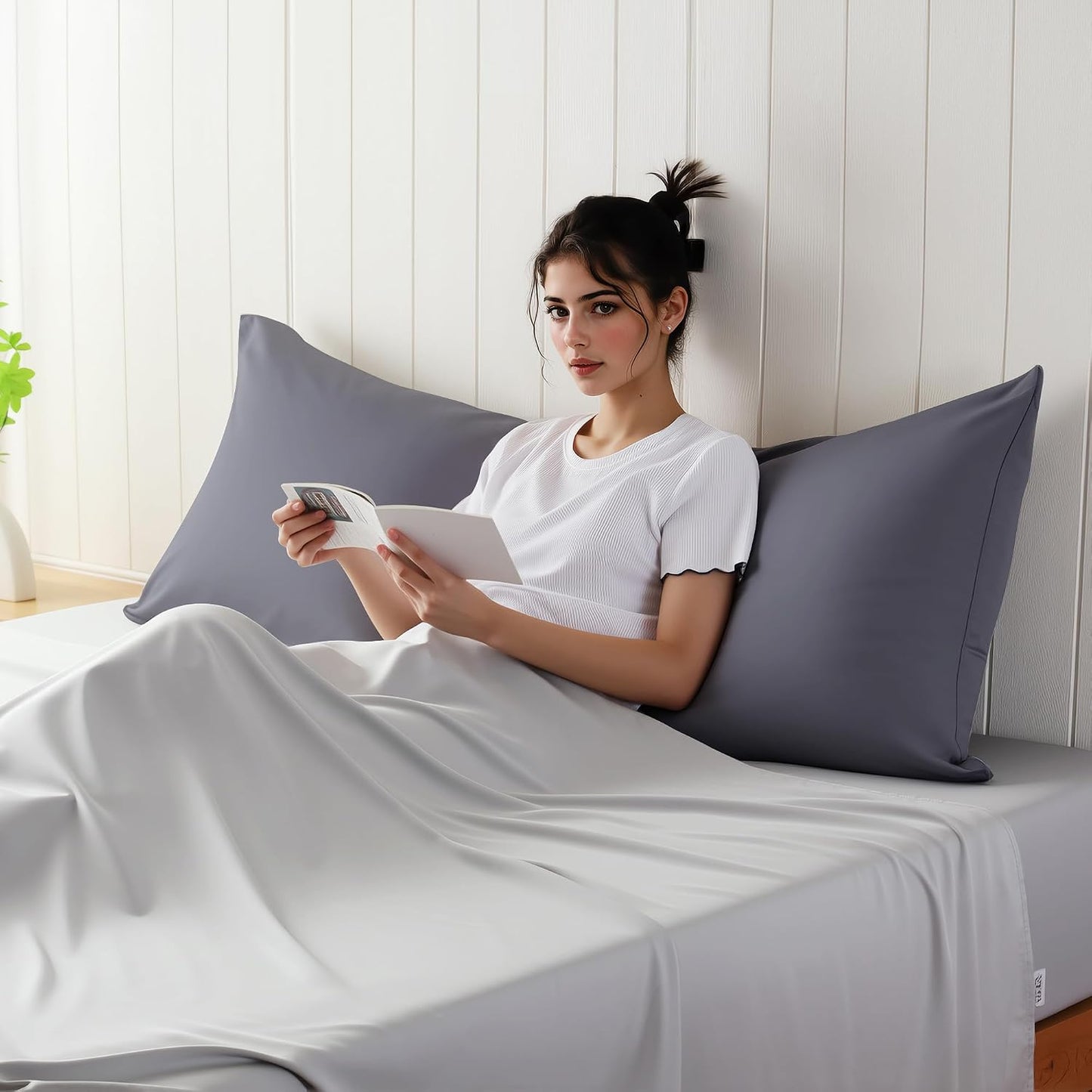 King Size Bamboo Viscose Zippered Pillowcases, 2 Pack, Navy Blue