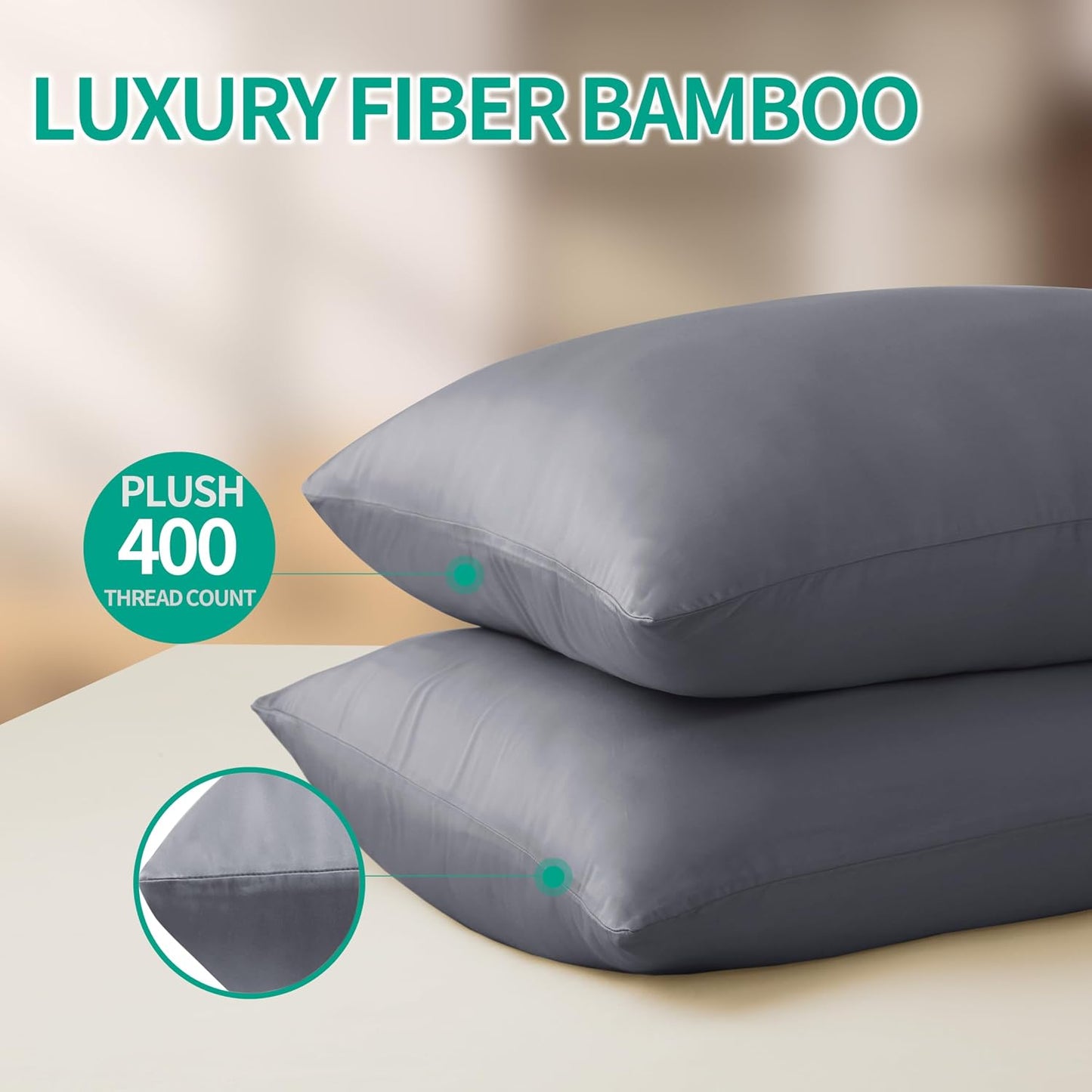 King Size Bamboo Viscose Zippered Pillowcases, 2 Pack, Navy Blue
