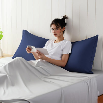 King Size Bamboo Viscose Zippered Pillowcases, 2 Pack, Navy Blue