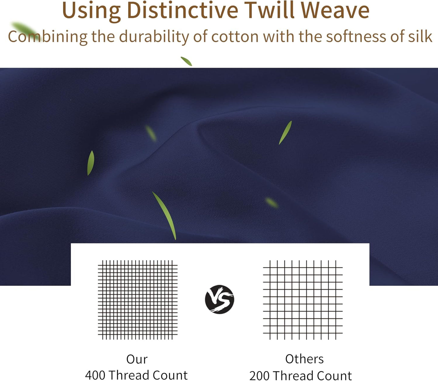 King Size Bamboo Viscose Zippered Pillowcases, 2 Pack, Navy Blue