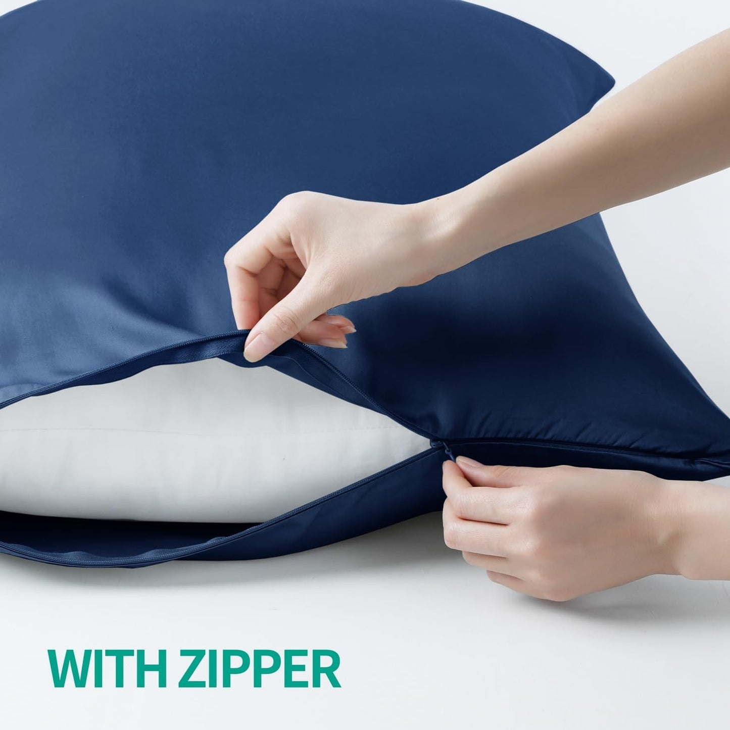 King Size Bamboo Viscose Zippered Pillowcases, 2 Pack, Navy Blue