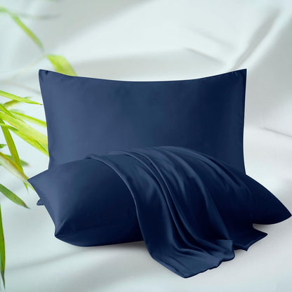 King Size Bamboo Viscose Zippered Pillowcases, 2 Pack, Navy Blue