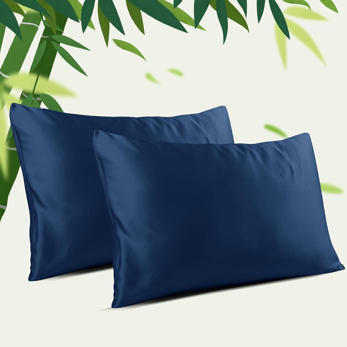 King Size Bamboo Viscose Zippered Pillowcases, 2 Pack, Navy Blue