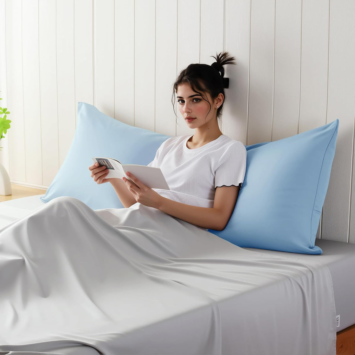 King Size Bamboo Viscose Zippered Pillowcases, 2 Pack, Navy Blue