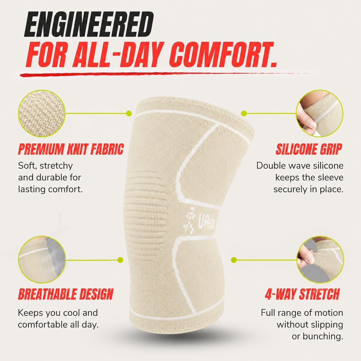 Knee Brace for Men and Women Knee Compression Sleeve Knee Support Wraps for Arthritis Joint Pain Relief, Workout, Swelling, Sports, Circulation, Running, Recovery for ACL & Meniscus Tear