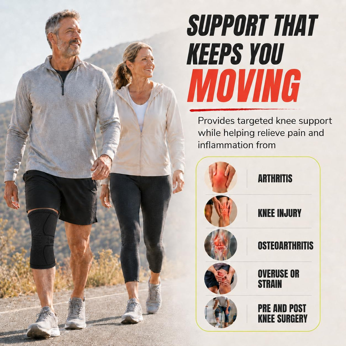 Knee Brace for Men and Women Knee Compression Sleeve Knee Support Wraps for Arthritis Joint Pain Relief, Workout, Swelling, Sports, Circulation, Running, Recovery for ACL & Meniscus Tear