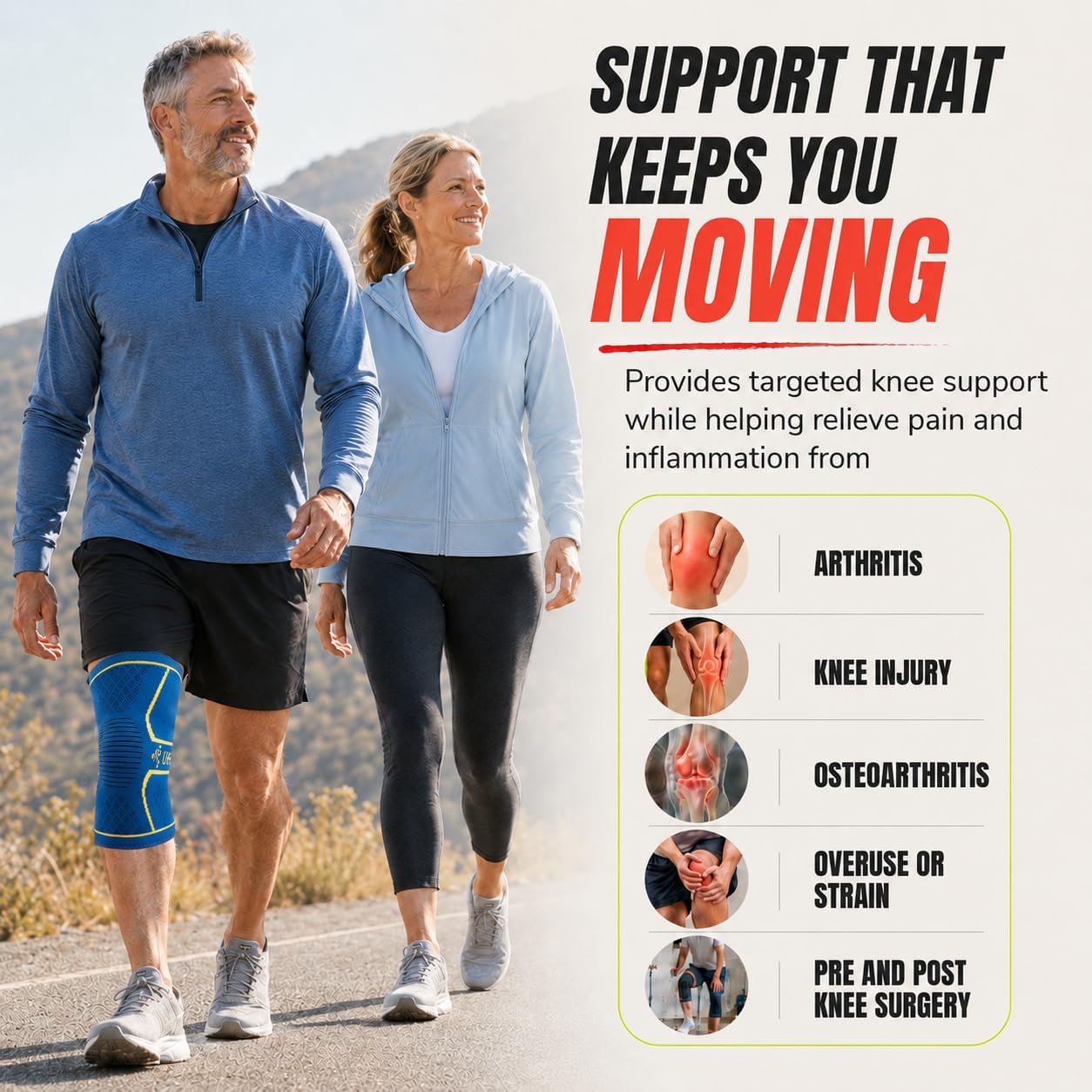 Knee Brace for Men and Women Knee Compression Sleeve Knee Support Wraps for Arthritis Joint Pain Relief, Workout, Swelling, Sports, Circulation, Running, Recovery for ACL & Meniscus Tear