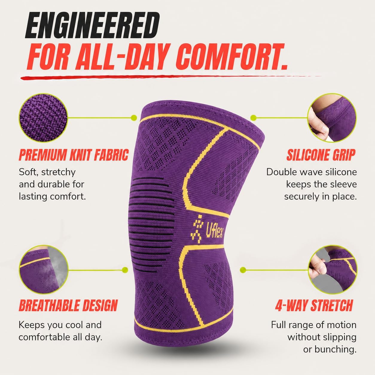 Knee Brace for Men and Women Knee Compression Sleeve Knee Support Wraps for Arthritis Joint Pain Relief, Workout, Swelling, Sports, Circulation, Running, Recovery for ACL & Meniscus Tear