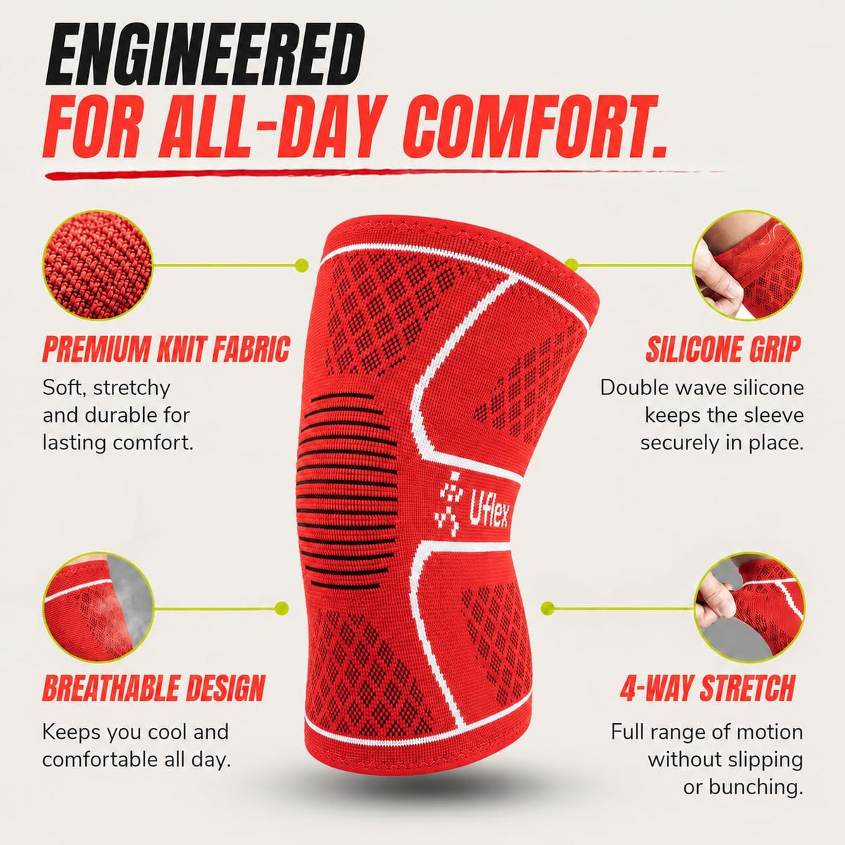 Knee Brace for Men and Women Knee Compression Sleeve Knee Support Wraps for Arthritis Joint Pain Relief, Workout, Swelling, Sports, Circulation, Running, Recovery for ACL & Meniscus Tear