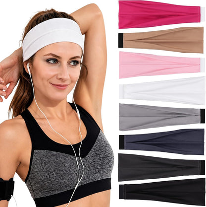 Headbands for Women – 8 Pack Wide Elastic Hair Bands, Soft Stretchy Non-Slip Sweatbands for Workouts, Yoga, Washing Face & Daily Wear