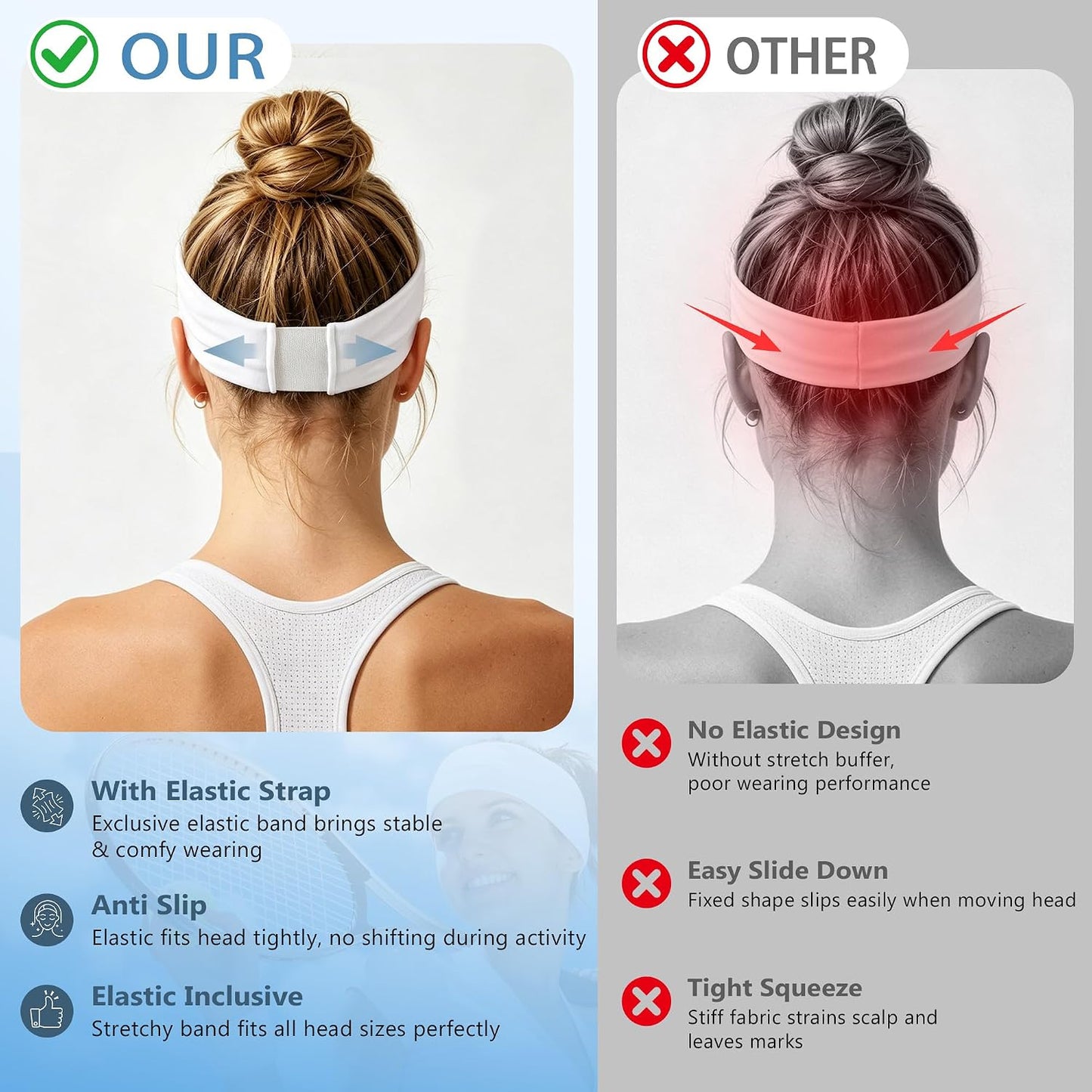 Headbands for Women – 8 Pack Wide Elastic Hair Bands, Soft Stretchy Non-Slip Sweatbands for Workouts, Yoga, Washing Face & Daily Wear