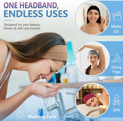 Headbands for Women – 8 Pack Wide Elastic Hair Bands, Soft Stretchy Non-Slip Sweatbands for Workouts, Yoga, Washing Face & Daily Wear
