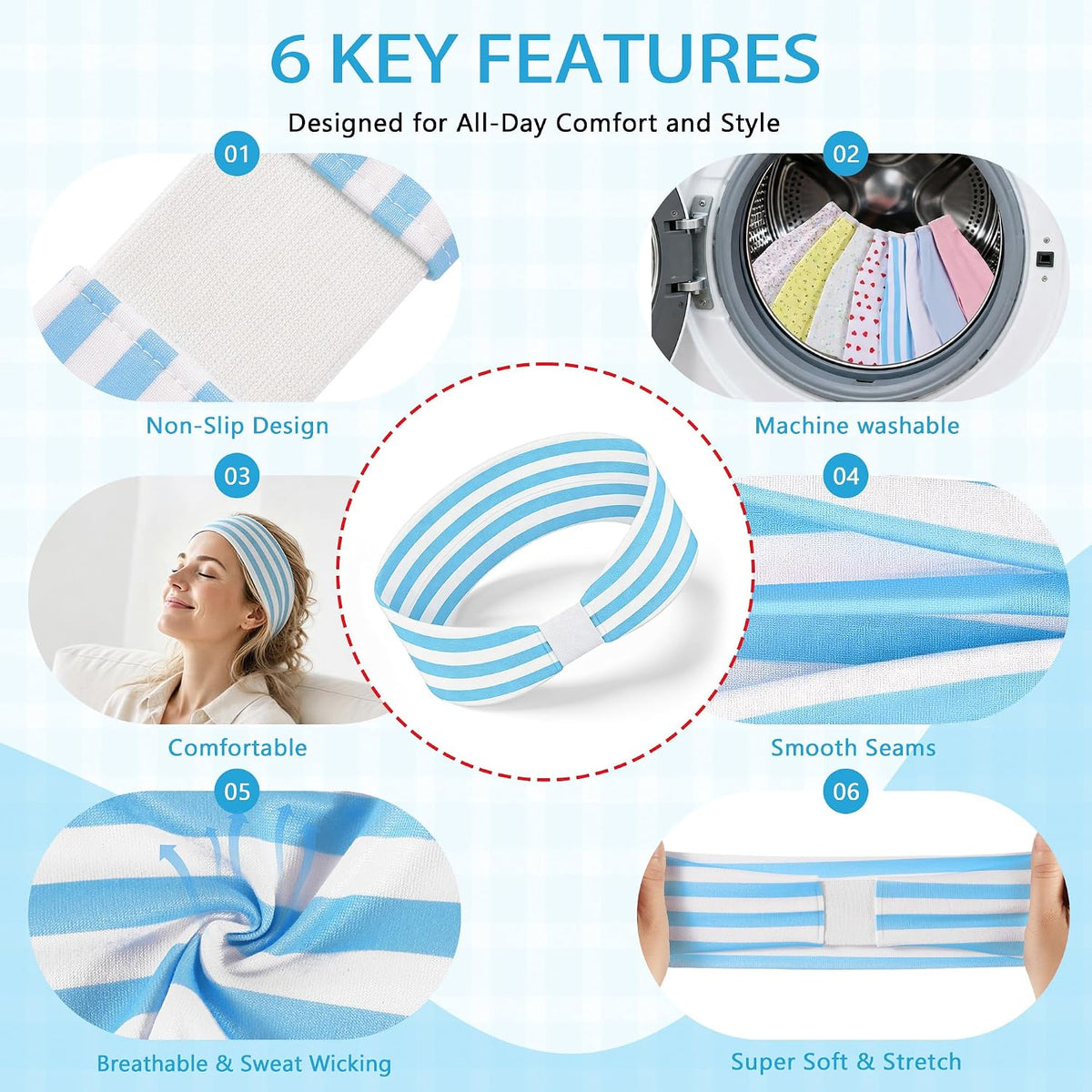 Headbands for Women – 8 Pack Wide Elastic Hair Bands, Soft Stretchy Non-Slip Sweatbands for Workouts, Yoga, Washing Face & Daily Wear