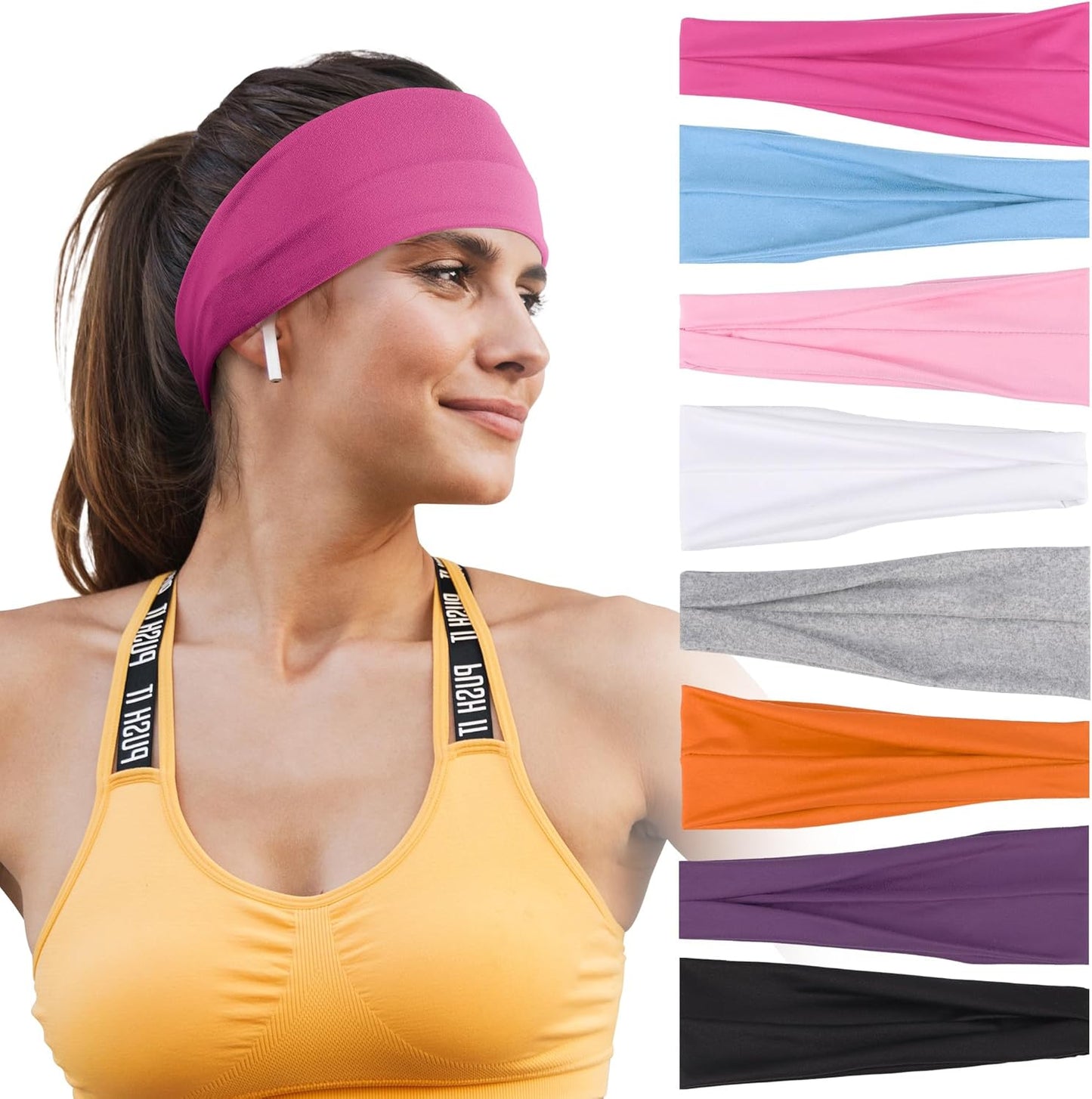Headbands for Women – 8 Pack Wide Elastic Hair Bands, Soft Stretchy Non-Slip Sweatbands for Workouts, Yoga, Washing Face & Daily Wear