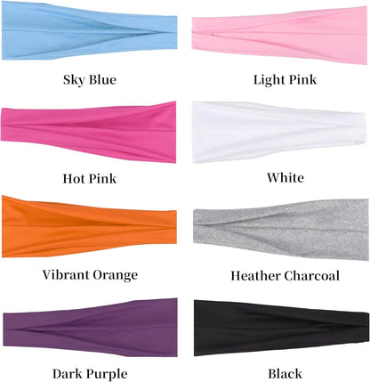 Headbands for Women – 8 Pack Wide Elastic Hair Bands, Soft Stretchy Non-Slip Sweatbands for Workouts, Yoga, Washing Face & Daily Wear