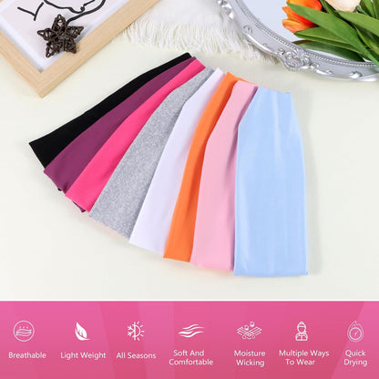 Headbands for Women – 8 Pack Wide Elastic Hair Bands, Soft Stretchy Non-Slip Sweatbands for Workouts, Yoga, Washing Face & Daily Wear