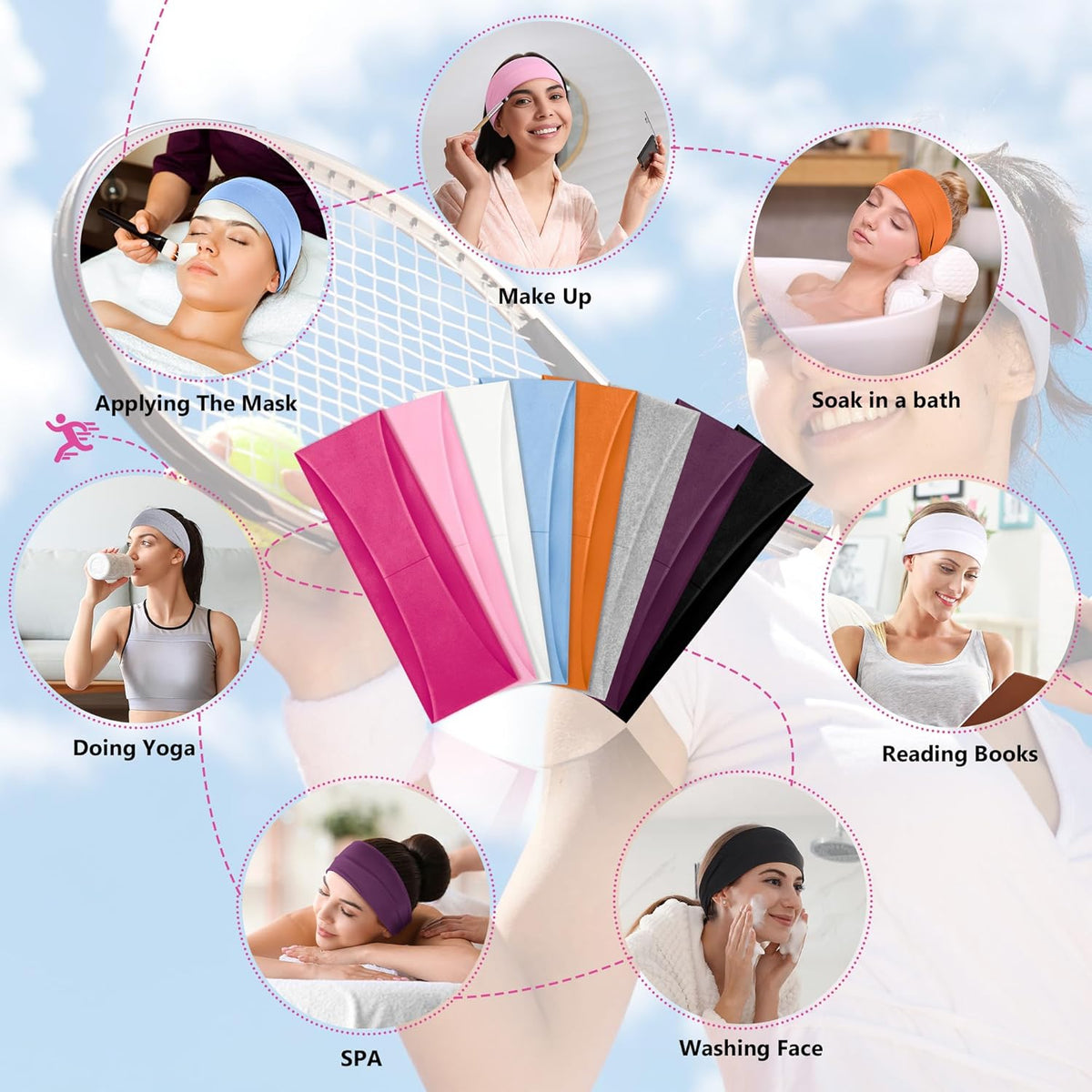 Headbands for Women – 8 Pack Wide Elastic Hair Bands, Soft Stretchy Non-Slip Sweatbands for Workouts, Yoga, Washing Face & Daily Wear