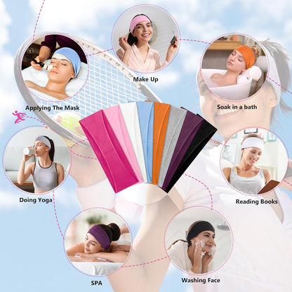 Headbands for Women – 8 Pack Wide Elastic Hair Bands, Soft Stretchy Non-Slip Sweatbands for Workouts, Yoga, Washing Face & Daily Wear