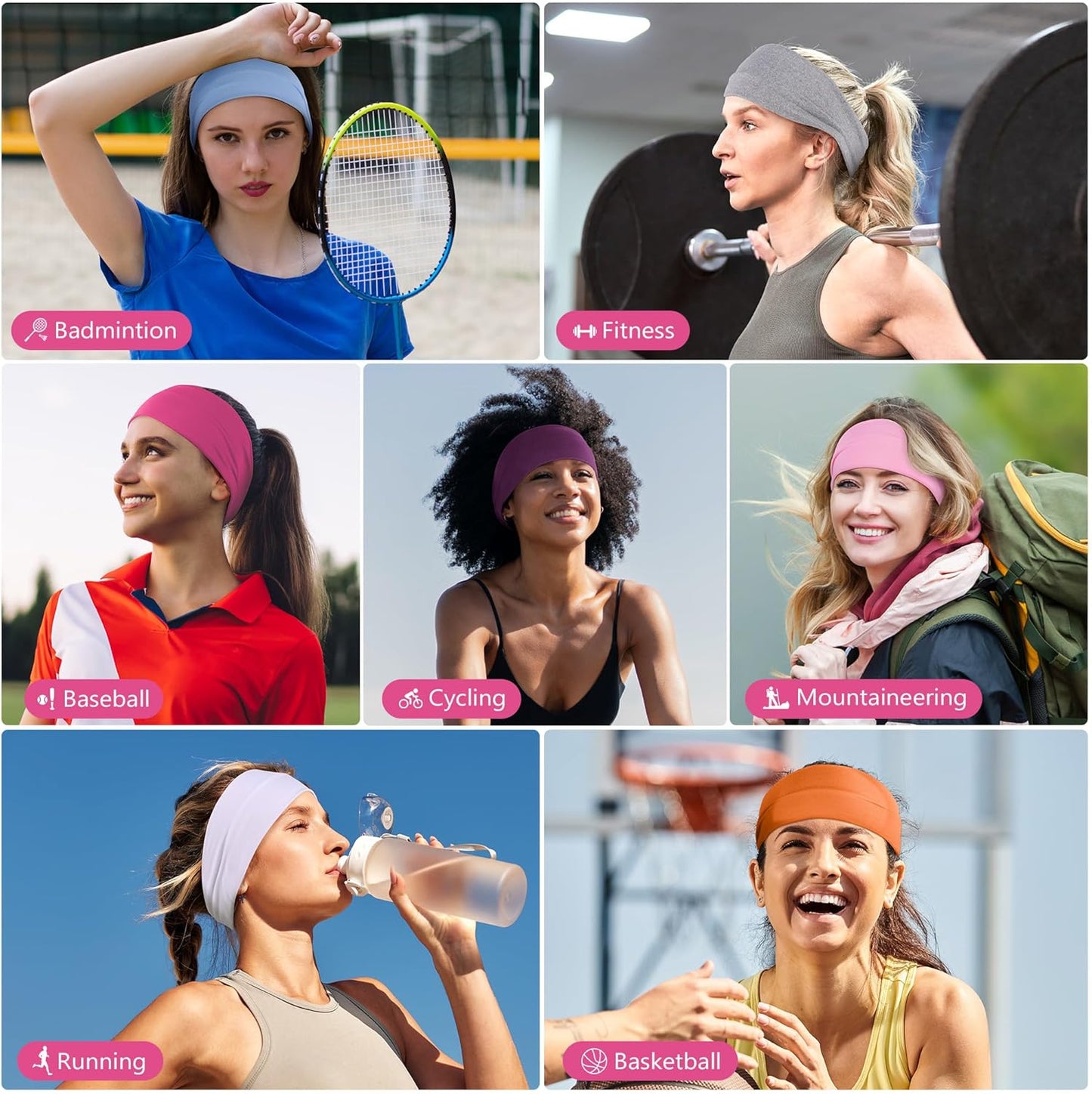 Headbands for Women – 8 Pack Wide Elastic Hair Bands, Soft Stretchy Non-Slip Sweatbands for Workouts, Yoga, Washing Face & Daily Wear