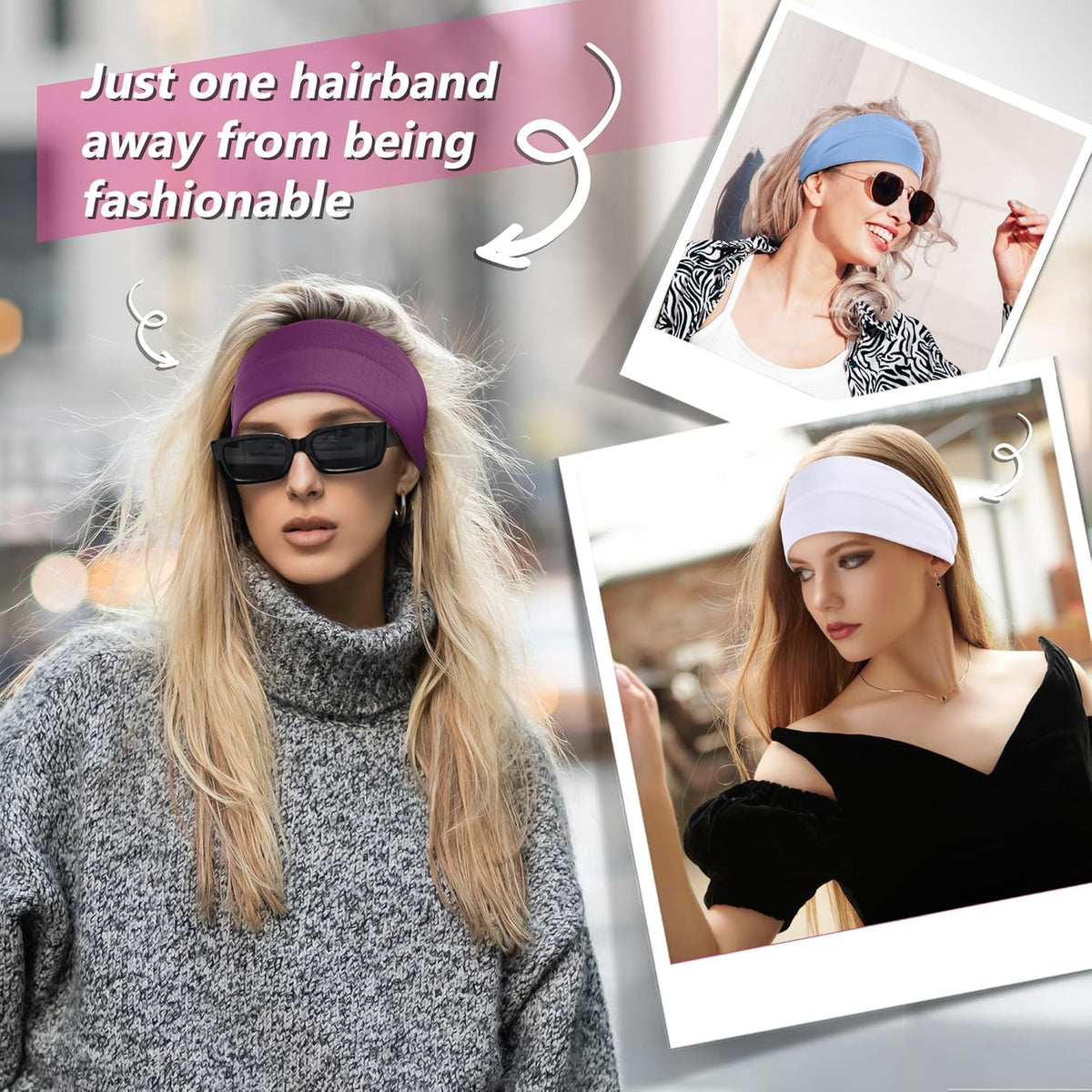 Headbands for Women – 8 Pack Wide Elastic Hair Bands, Soft Stretchy Non-Slip Sweatbands for Workouts, Yoga, Washing Face & Daily Wear