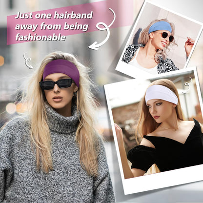 Headbands for Women – 8 Pack Wide Elastic Hair Bands, Soft Stretchy Non-Slip Sweatbands for Workouts, Yoga, Washing Face & Daily Wear