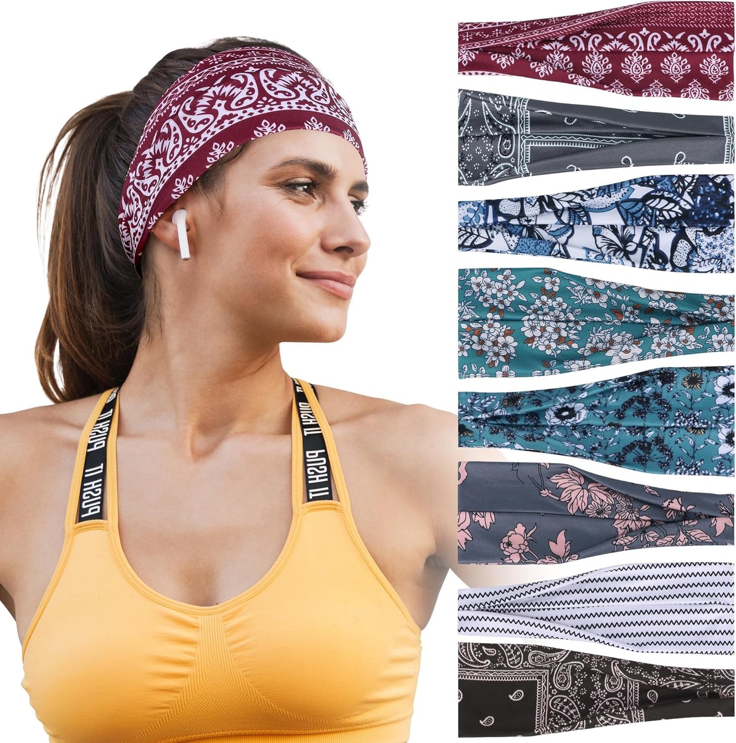 Headbands for Women – 8 Pack Wide Elastic Hair Bands, Soft Stretchy Non-Slip Sweatbands for Workouts, Yoga, Washing Face & Daily Wear