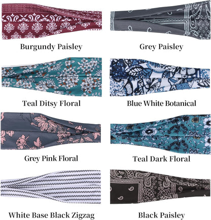 Headbands for Women – 8 Pack Wide Elastic Hair Bands, Soft Stretchy Non-Slip Sweatbands for Workouts, Yoga, Washing Face & Daily Wear