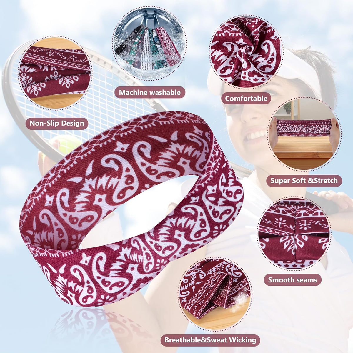 Headbands for Women – 8 Pack Wide Elastic Hair Bands, Soft Stretchy Non-Slip Sweatbands for Workouts, Yoga, Washing Face & Daily Wear