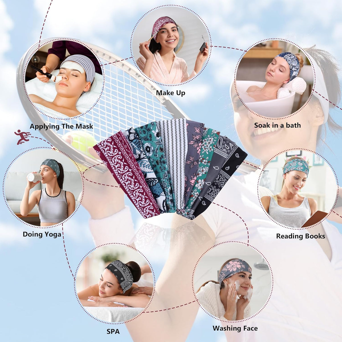 Headbands for Women – 8 Pack Wide Elastic Hair Bands, Soft Stretchy Non-Slip Sweatbands for Workouts, Yoga, Washing Face & Daily Wear