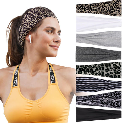 Headbands for Women – 8 Pack Wide Elastic Hair Bands, Soft Stretchy Non-Slip Sweatbands for Workouts, Yoga, Washing Face & Daily Wear