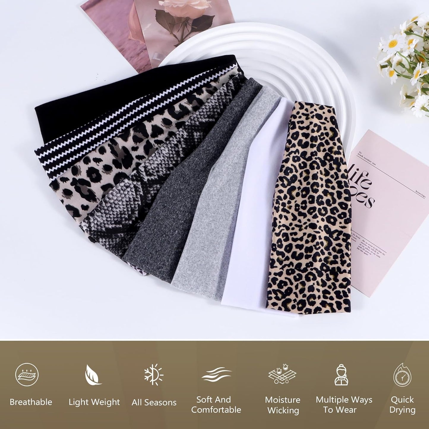 Headbands for Women – 8 Pack Wide Elastic Hair Bands, Soft Stretchy Non-Slip Sweatbands for Workouts, Yoga, Washing Face & Daily Wear