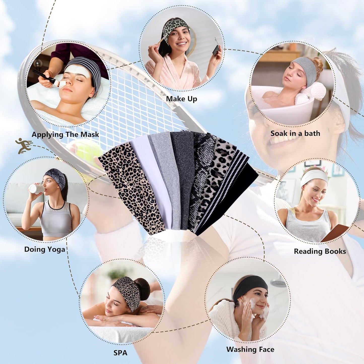Headbands for Women – 8 Pack Wide Elastic Hair Bands, Soft Stretchy Non-Slip Sweatbands for Workouts, Yoga, Washing Face & Daily Wear