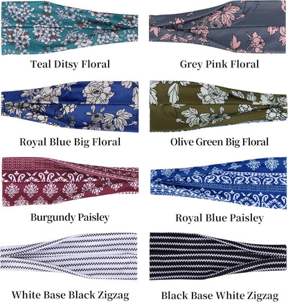 Headbands for Women – 8 Pack Wide Elastic Hair Bands, Soft Stretchy Non-Slip Sweatbands for Workouts, Yoga, Washing Face & Daily Wear