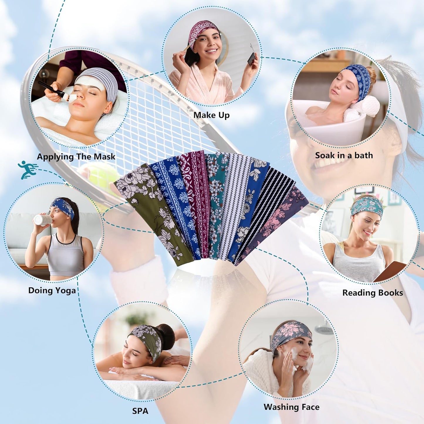 Headbands for Women – 8 Pack Wide Elastic Hair Bands, Soft Stretchy Non-Slip Sweatbands for Workouts, Yoga, Washing Face & Daily Wear