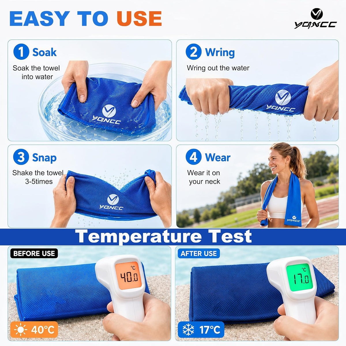 4 Pack Cooling Towels (47"x12"), Ice Cool Towels for Neck & Face