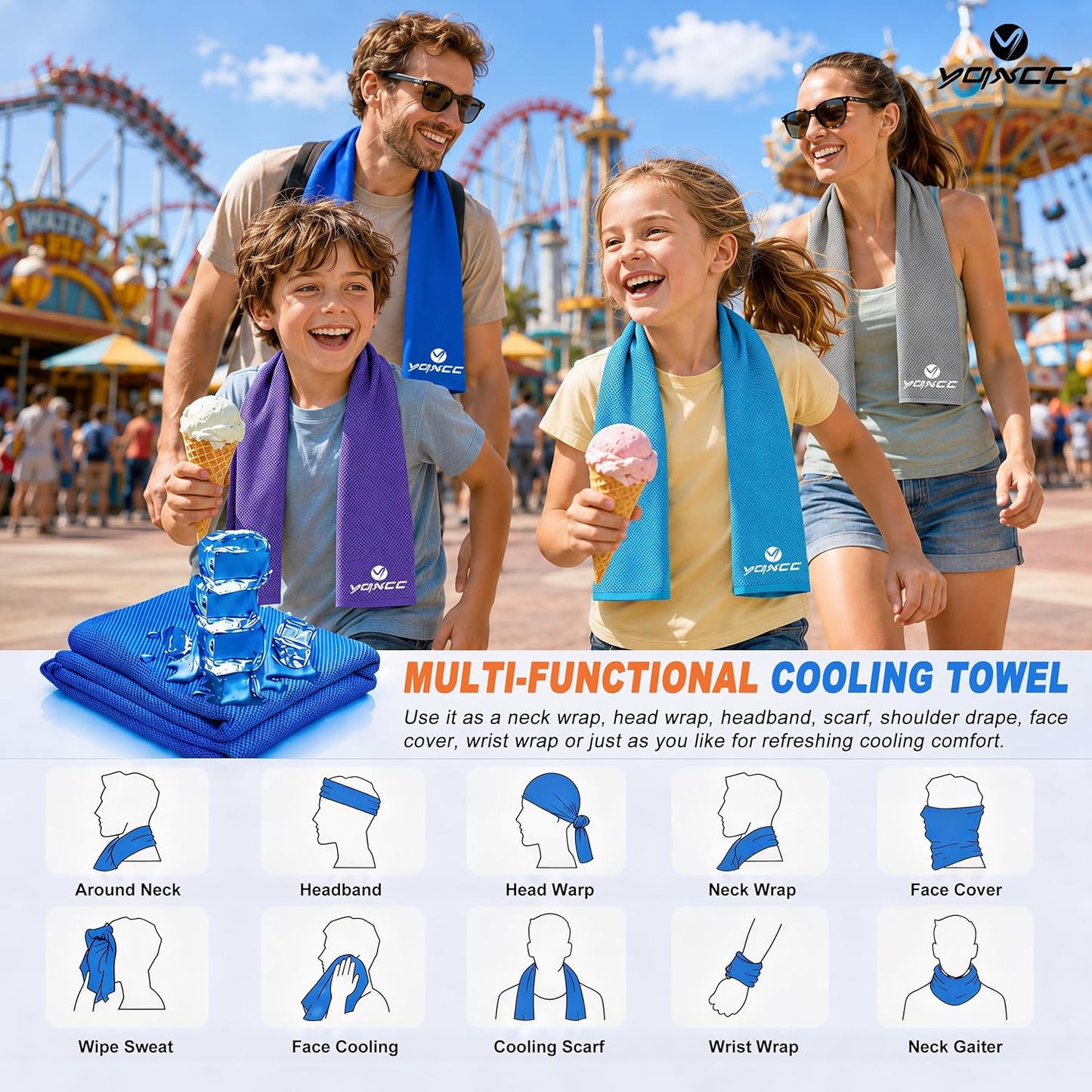 4 Pack Cooling Towels (47"x12"), Ice Cool Towels for Neck & Face