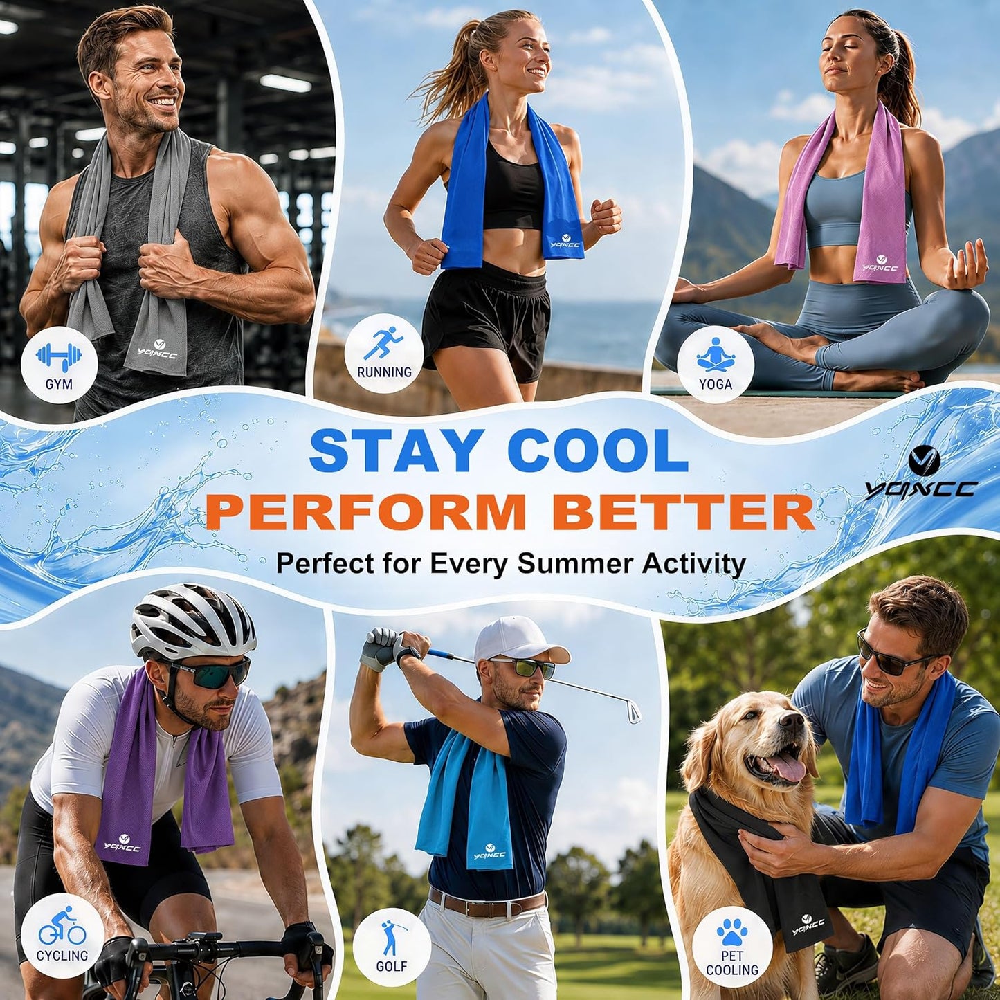 4 Pack Cooling Towels (47"x12"), Ice Cool Towels for Neck & Face