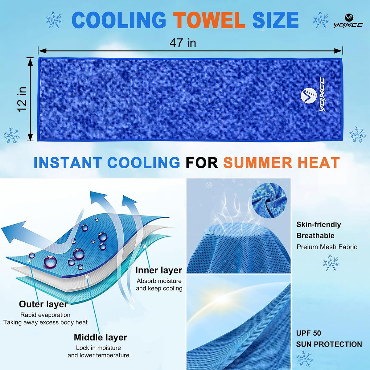 4 Pack Cooling Towels (47"x12"), Ice Cool Towels for Neck & Face
