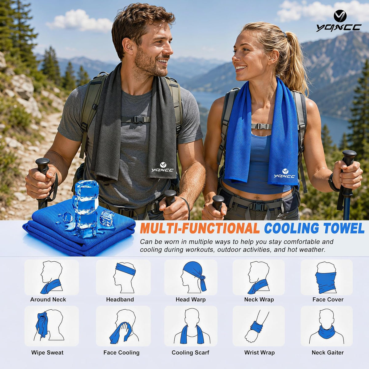 4 Pack Cooling Towels (47"x12"), Ice Cool Towels for Neck & Face