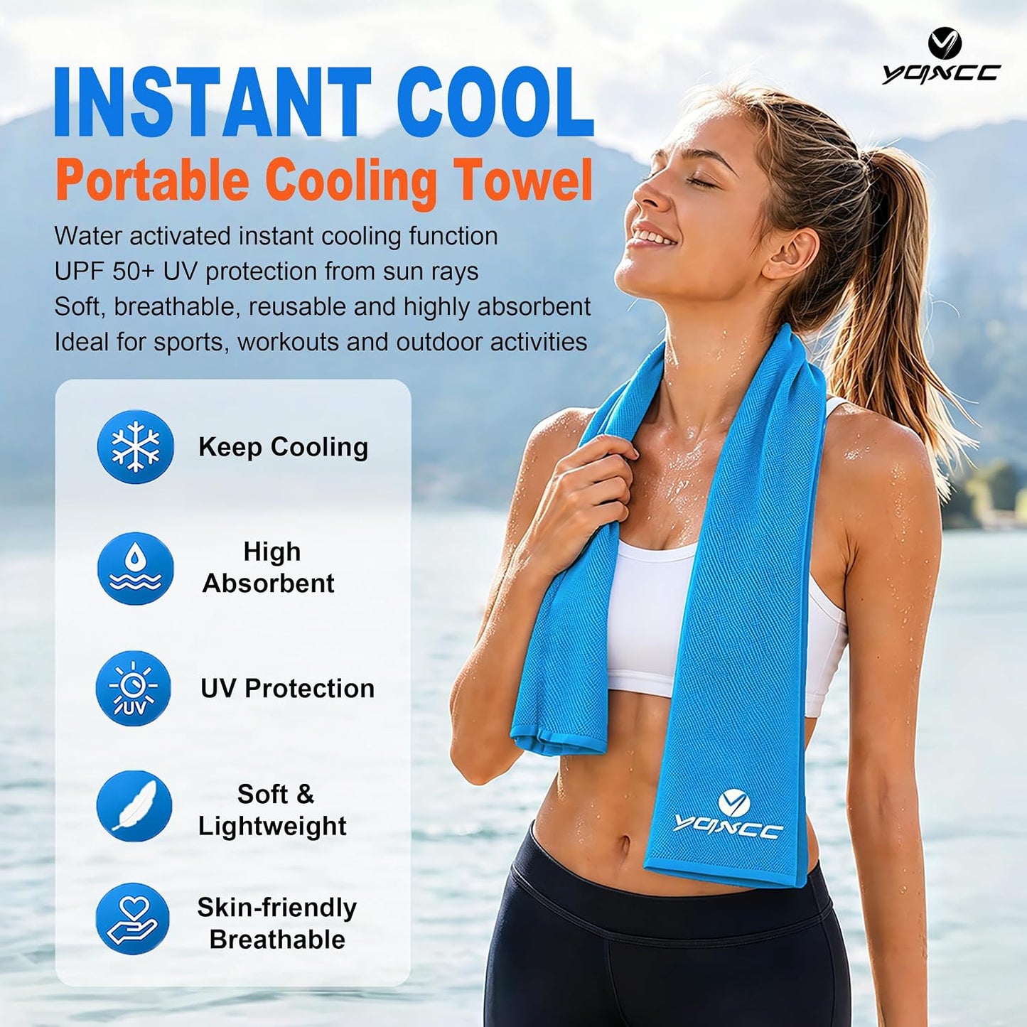 4 Pack Cooling Towels (47"x12"), Ice Cool Towels for Neck & Face