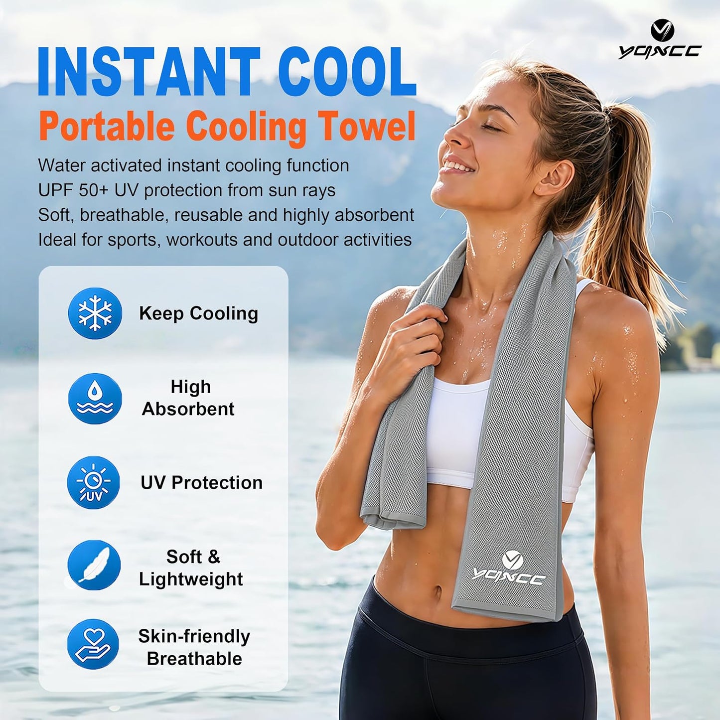 4 Pack Cooling Towels (47"x12"), Ice Cool Towels for Neck & Face