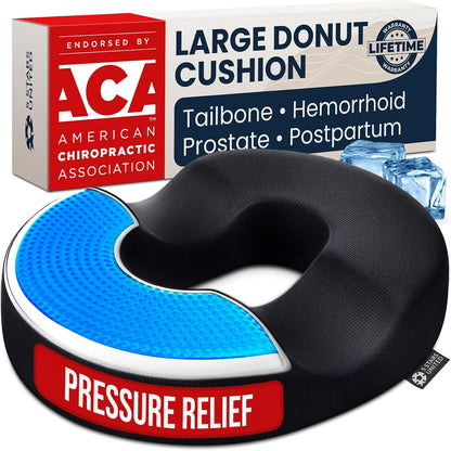 Donut Pillow for Tailbone Pain & Hemorrhoids – Large Memory Foam Seat Cushion for Bed Sore-Prone Areas & Pressure Relief – Prostate, Postpartum & Pregnancy Support, Black Mesh Cover