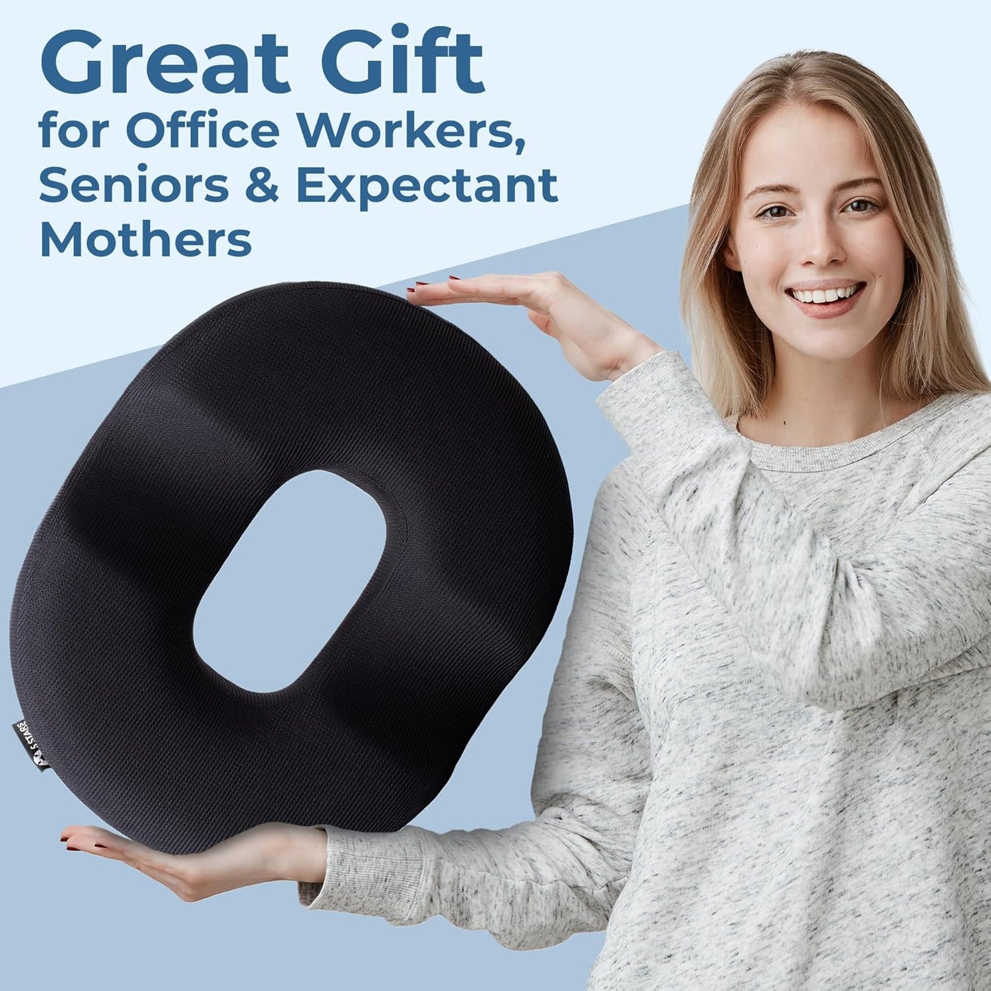 Donut Pillow for Tailbone Pain & Hemorrhoids – Large Memory Foam Seat Cushion for Bed Sore-Prone Areas & Pressure Relief – Prostate, Postpartum & Pregnancy Support, Black Mesh Cover