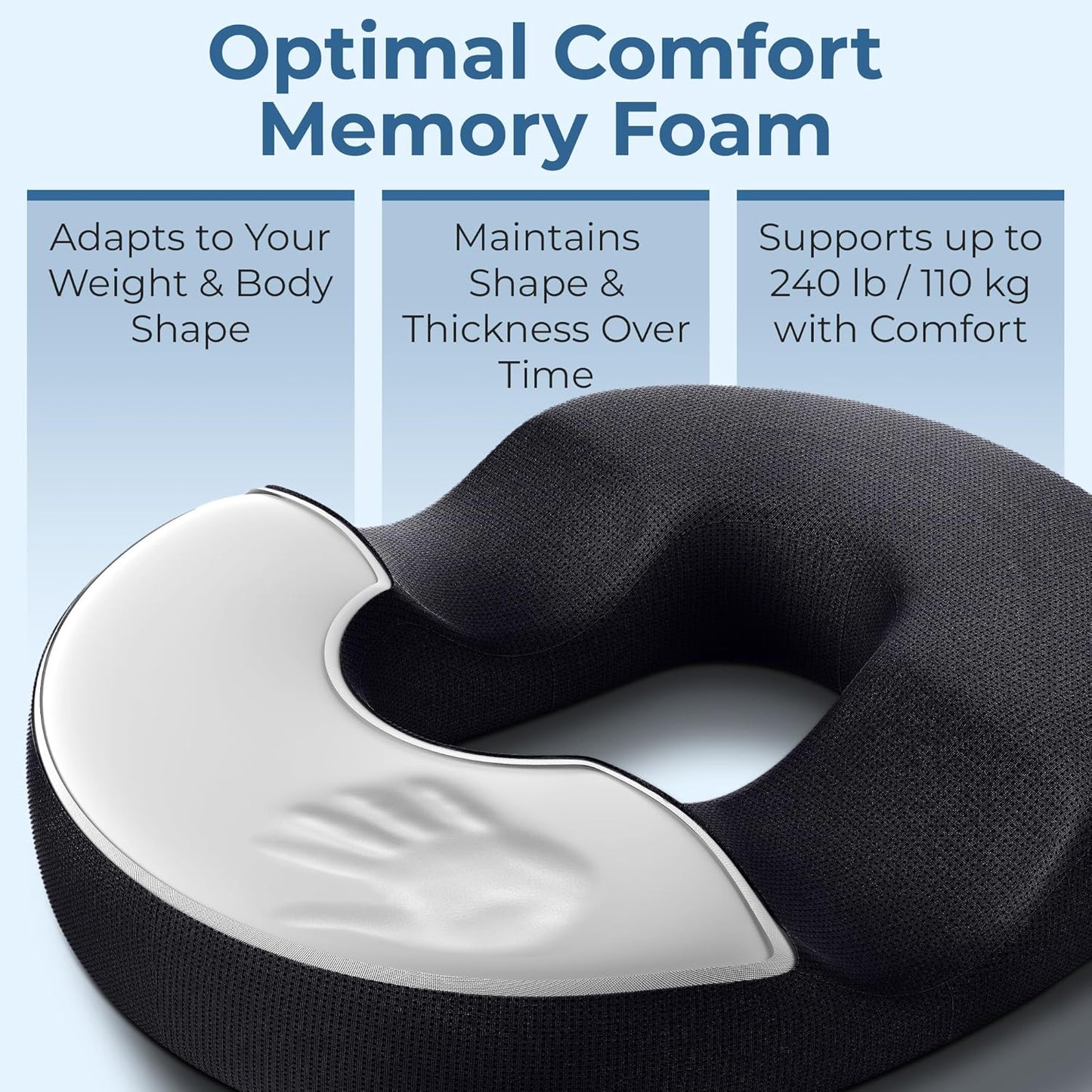 Donut Pillow for Tailbone Pain & Hemorrhoids – Large Memory Foam Seat Cushion for Bed Sore-Prone Areas & Pressure Relief – Prostate, Postpartum & Pregnancy Support, Black Mesh Cover