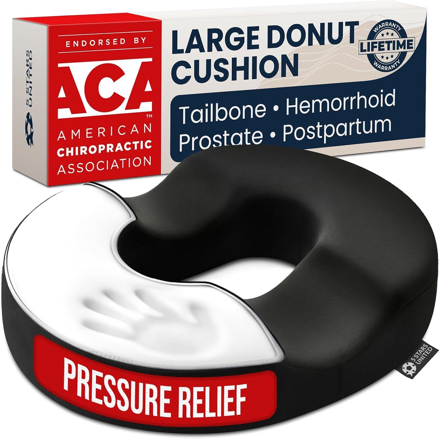 Donut Pillow for Tailbone Pain & Hemorrhoids – Large Memory Foam Seat Cushion for Bed Sore-Prone Areas & Pressure Relief – Prostate, Postpartum & Pregnancy Support, Black Mesh Cover