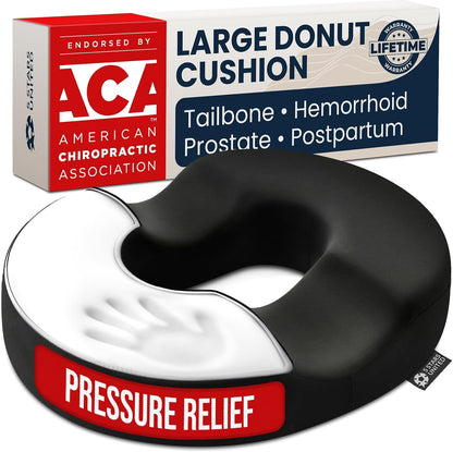 Donut Pillow for Tailbone Pain & Hemorrhoids – Large Memory Foam Seat Cushion for Bed Sore-Prone Areas & Pressure Relief – Prostate, Postpartum & Pregnancy Support, Black Mesh Cover
