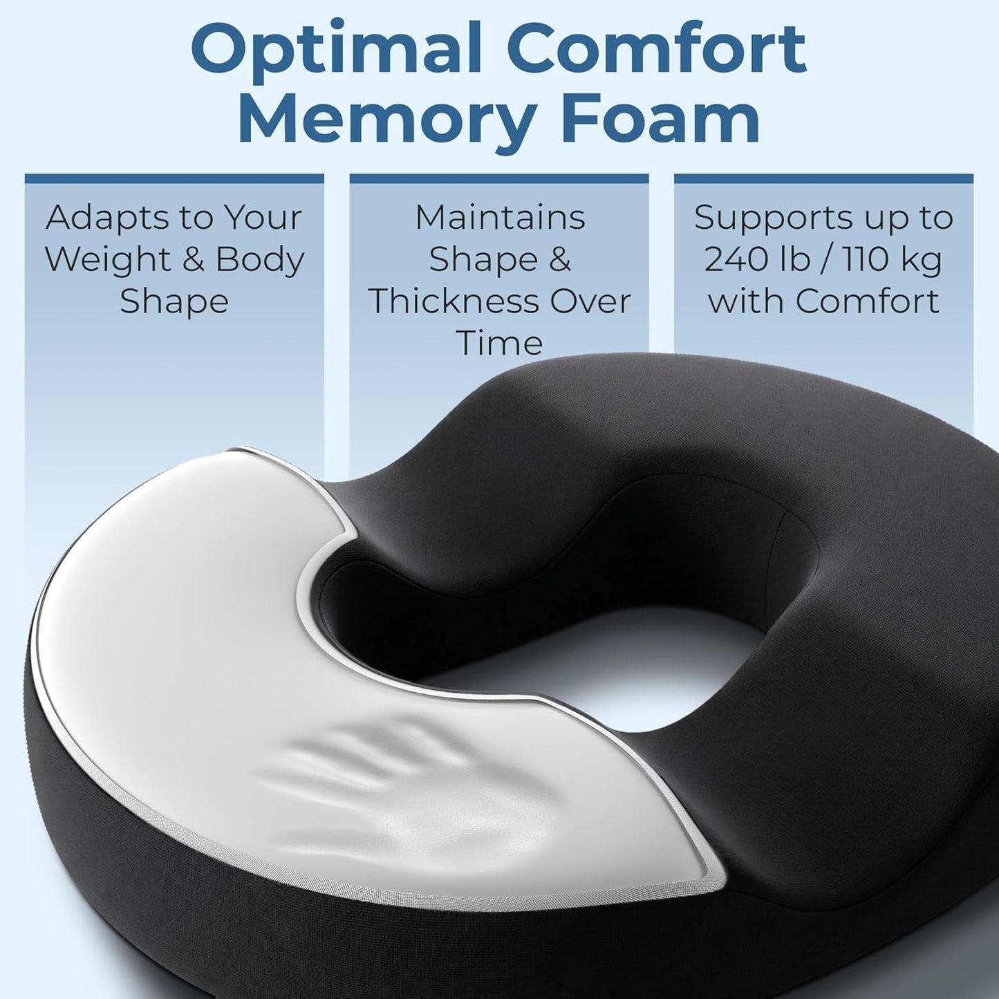 Donut Pillow for Tailbone Pain & Hemorrhoids – Large Memory Foam Seat Cushion for Bed Sore-Prone Areas & Pressure Relief – Prostate, Postpartum & Pregnancy Support, Black Mesh Cover